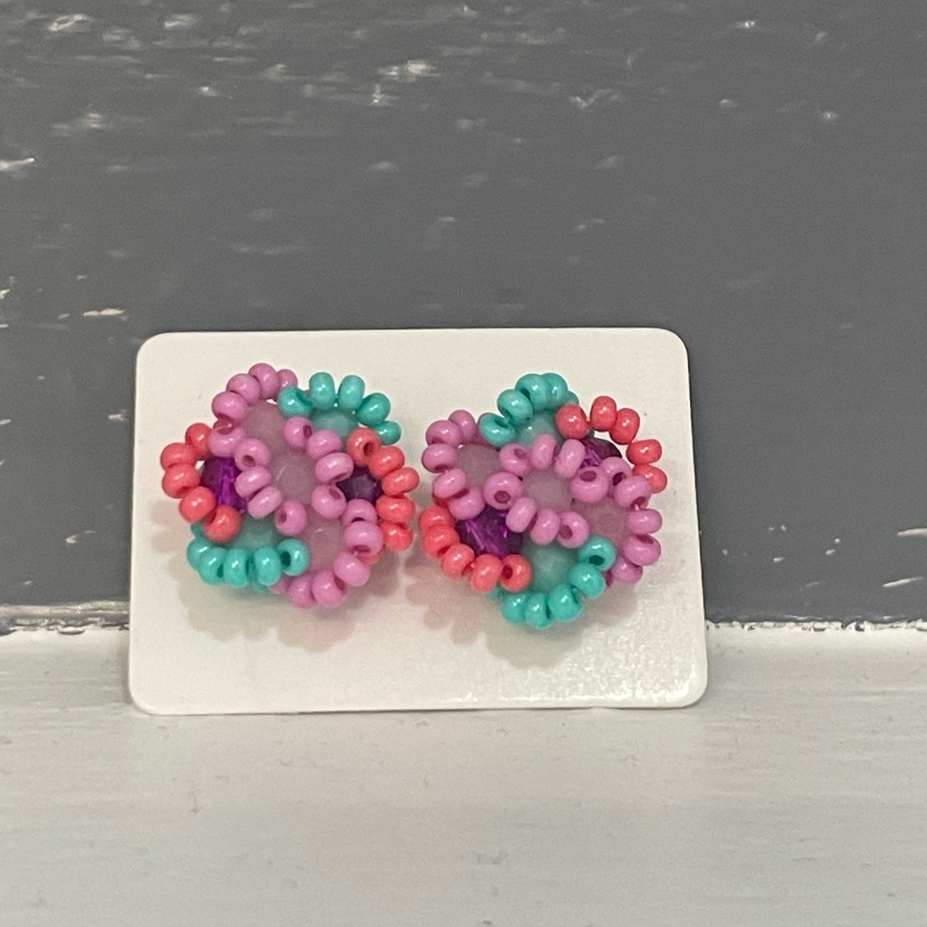 Huichol Beaded Flower Stud Earrings 15$